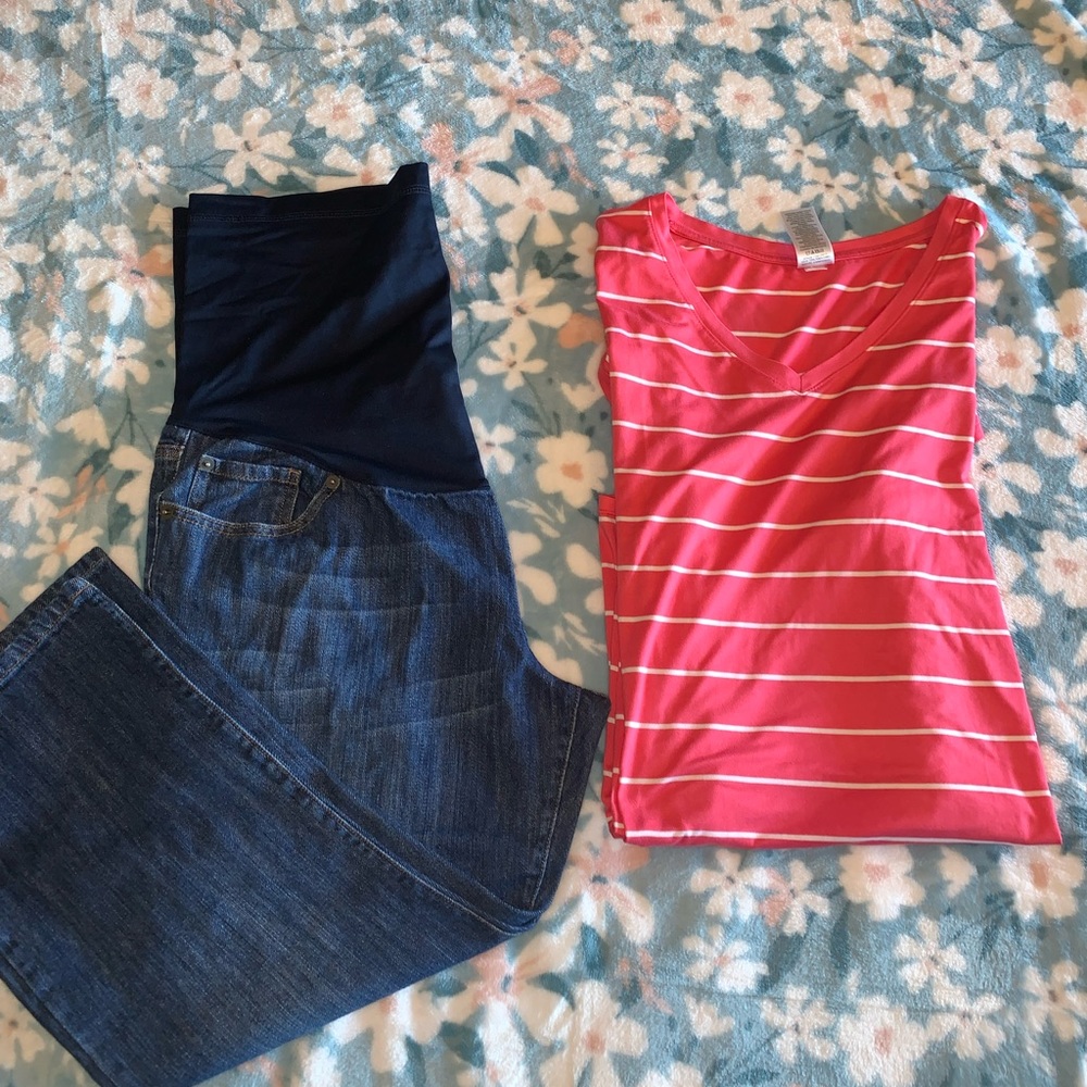 Liz Lange Capri Jeans & Time & True soft cotton tee. Sz Lg. Both perfect!!